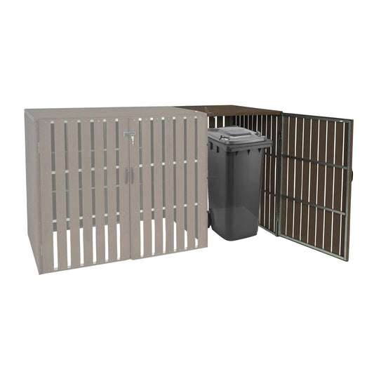 1 WPC afvalemmer deksel uitbreiding MCW-J28, afvalemmer box, metaal hout look ~ bruin