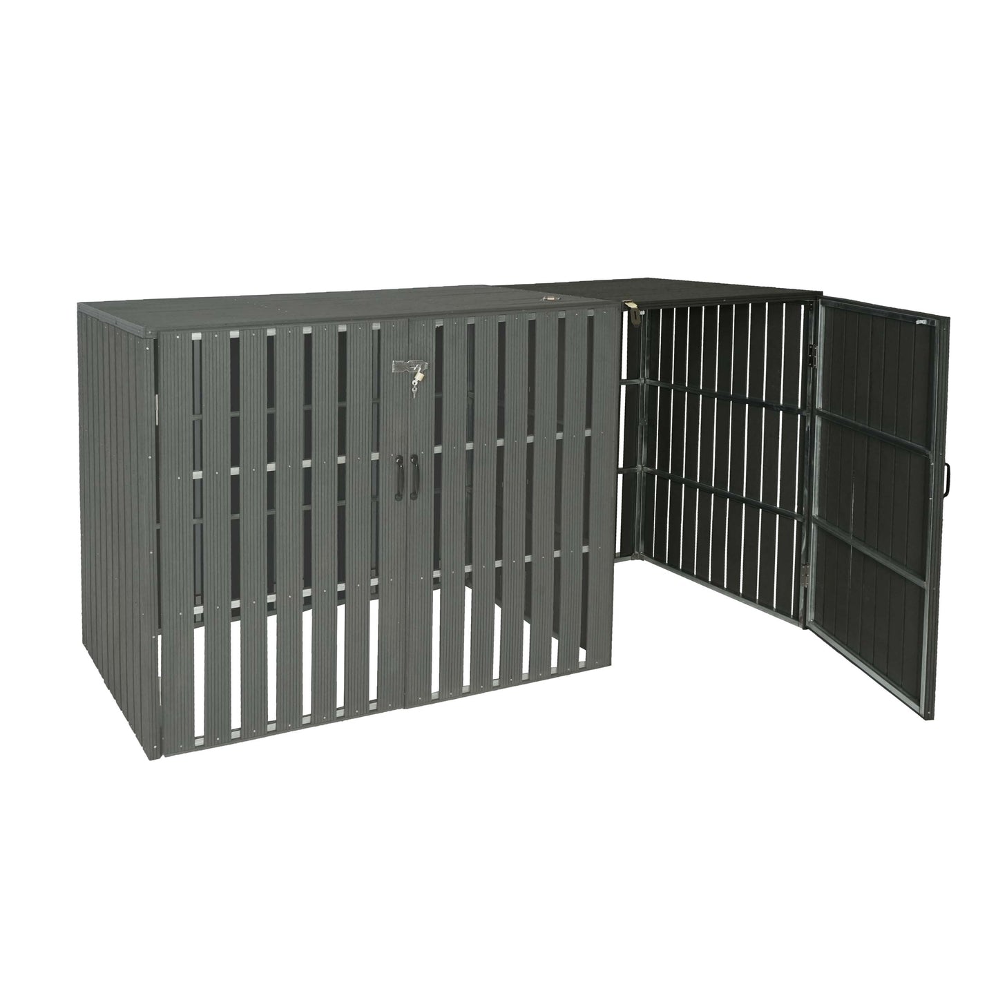 1 WPC afvalemmer deksel uitbreiding MCW-J28, afvalemmer box, metaal hout look ~ antraciet