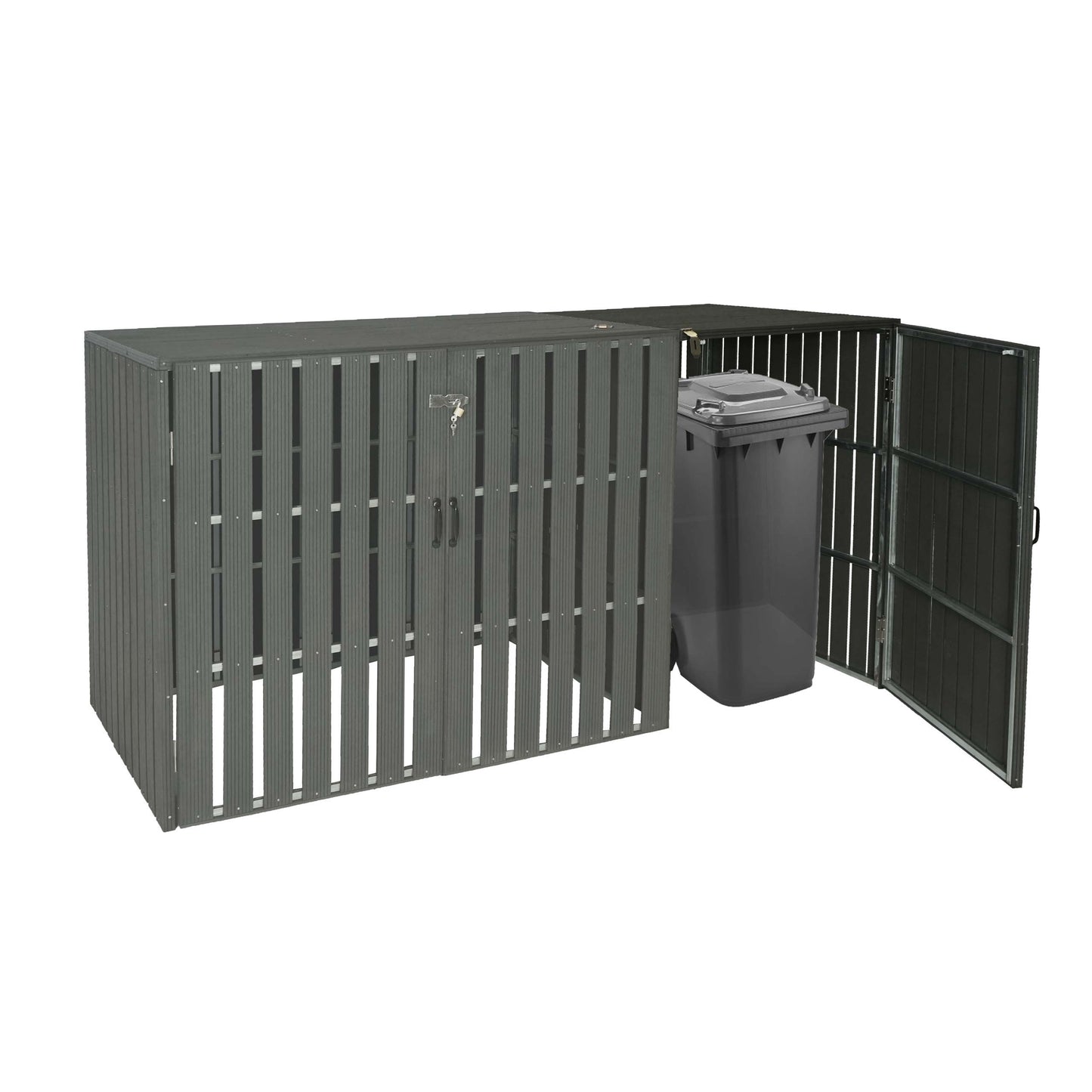 1 WPC afvalemmer deksel uitbreiding MCW-J28, afvalemmer box, metaal hout look ~ antraciet