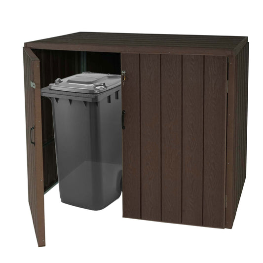 2 WPC afvalzakken MCW-J28, premium afvalbak, metaal-houtlook, uitschuifbaar ~ bruin