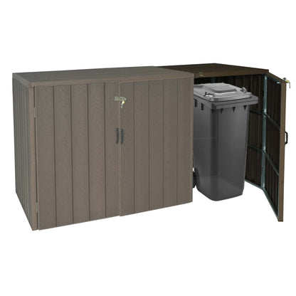 1 WPC afvalemmer deksel uitbreiding MCW-J28, premium afvalemmer box, metaal hout look ~ bruin