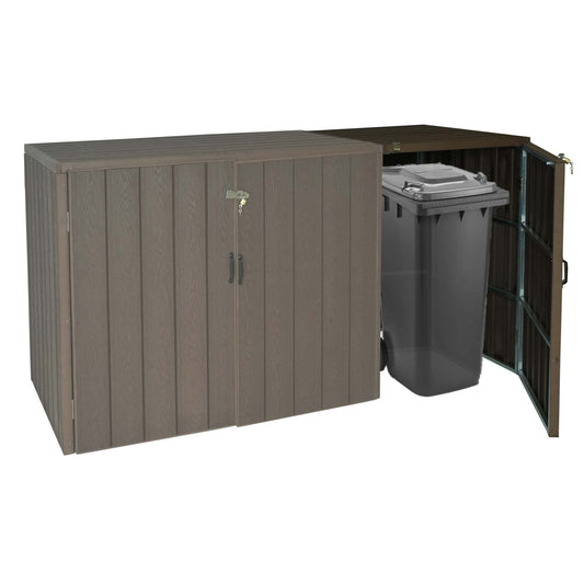 1 WPC afvalemmer deksel uitbreiding MCW-J28, premium afvalemmer box, metaal hout look ~ bruin