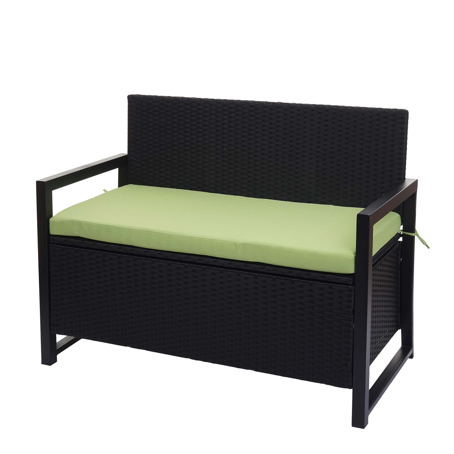 Poly-rattan 2-zitsbank MCW-F39, tuinbank kistbank, opbergvak zitkussen ~ antraciet, kussen groen