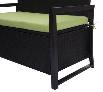 Poly-rattan 2-zitsbank MCW-F39, tuinbank kistbank, opbergvak zitkussen ~ antraciet, kussen groen
