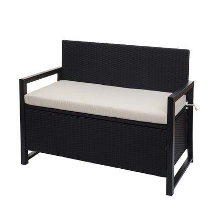 Poly-rattan 2-zitsbank MCW-F39, tuinbank kistbank, opbergvak zitkussens ~ antraciet, kussens crème