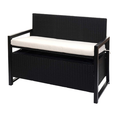 Poly-rattan 2-zitsbank MCW-F39, tuinbank kistbank, opbergvak zitkussens ~ antraciet, kussens crème