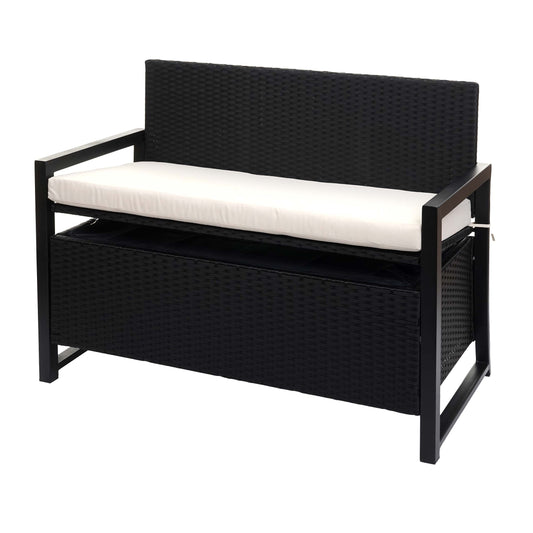 Poly-rattan 2-zitsbank MCW-F39, tuinbank kistbank, opbergvak zitkussens ~ antraciet, kussens crème