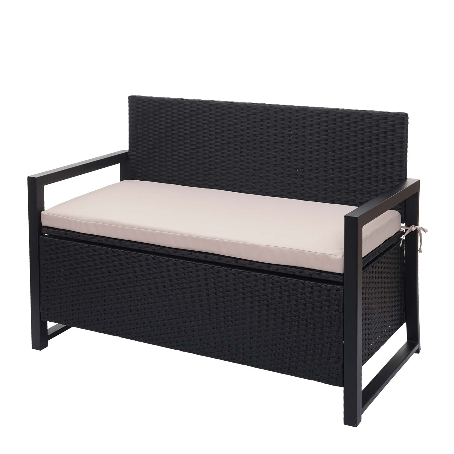 Poly-rattan 2-zitsbank MCW-F39, tuinbank kistbank, opbergvak zitkussens ~ antraciet, kussens beige