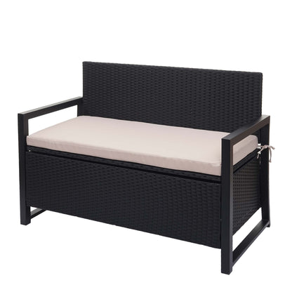Poly-rattan 2-zitsbank MCW-F39, tuinbank kistbank, opbergvak zitkussens ~ antraciet, kussens beige