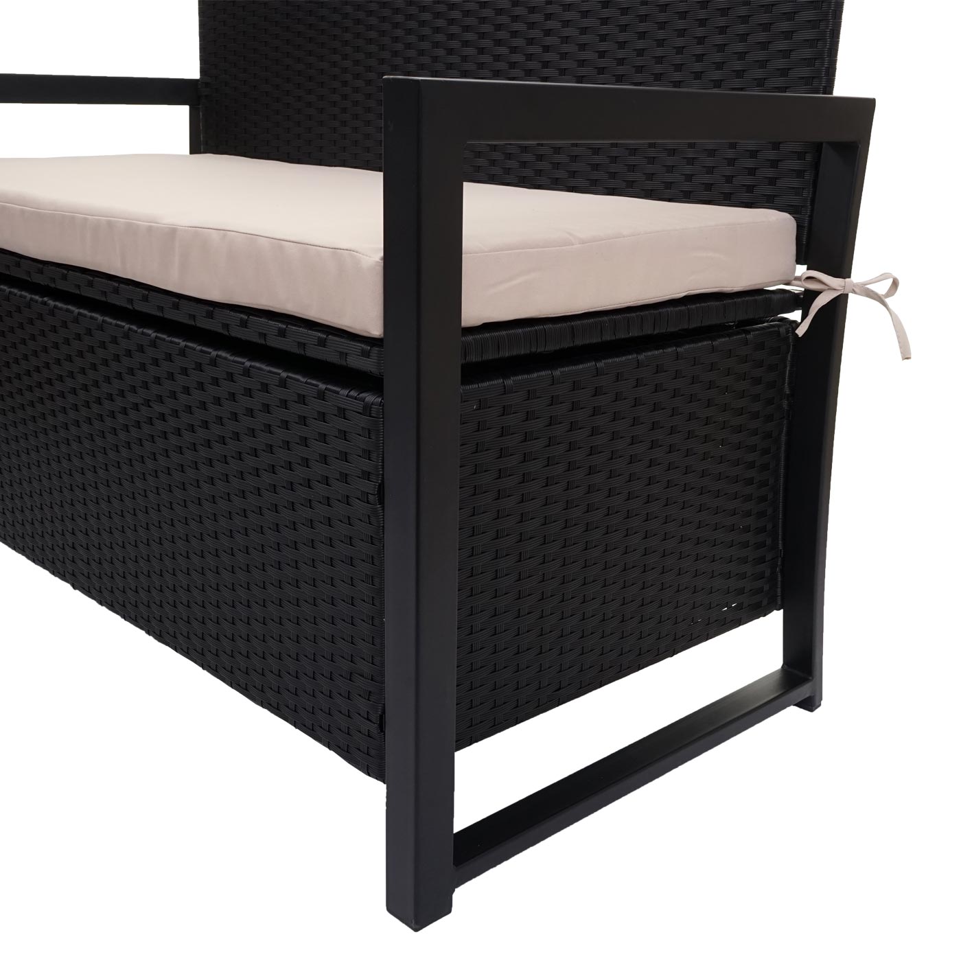 Poly-rattan 2-zitsbank MCW-F39, tuinbank kistbank, opbergvak zitkussens ~ antraciet, kussens beige