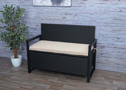 Poly-rattan 2-zitsbank MCW-F39, tuinbank kistbank, opbergvak zitkussens ~ antraciet, kussens beige