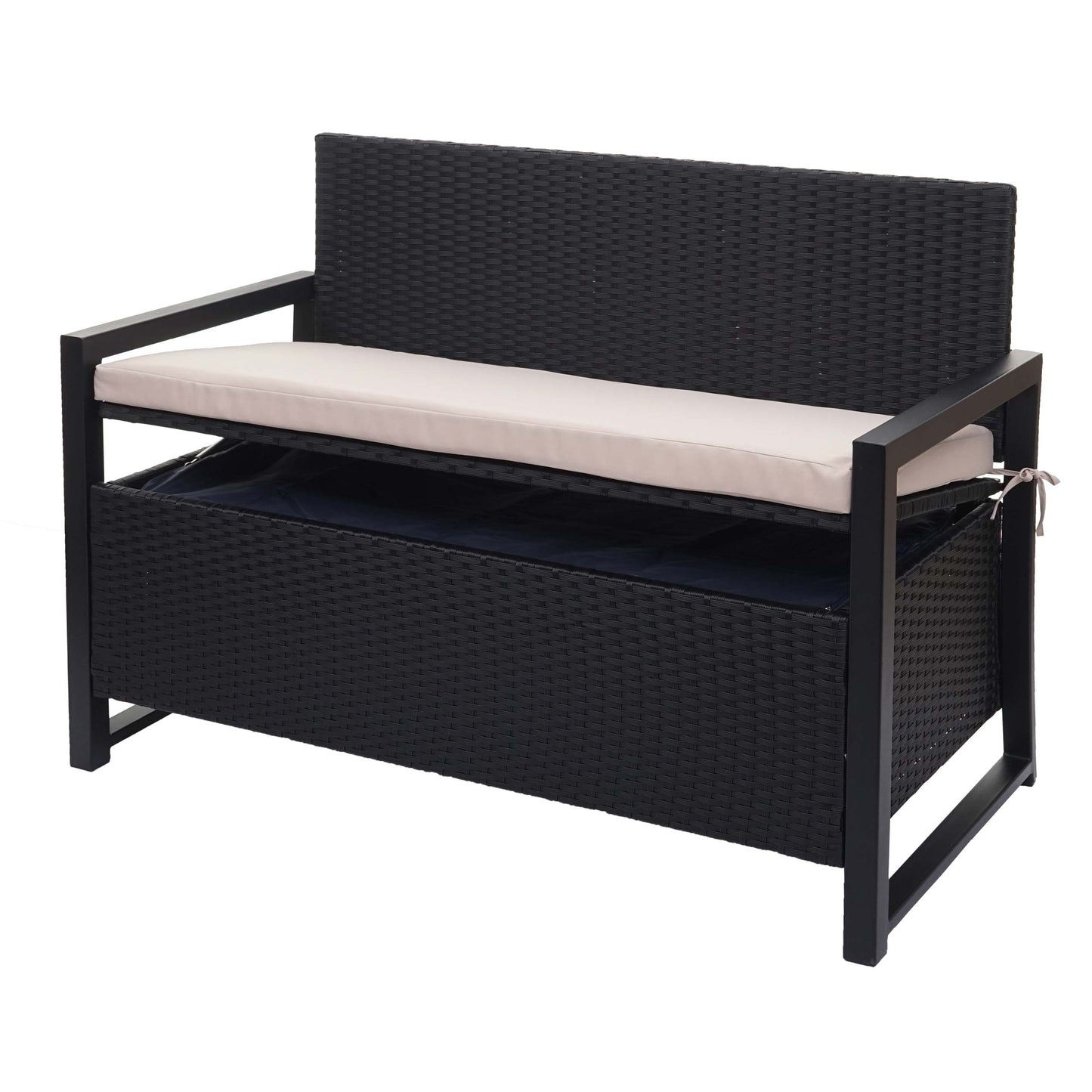 Poly-rattan 2-zitsbank MCW-F39, tuinbank kistbank, opbergvak zitkussens ~ antraciet, kussens beige