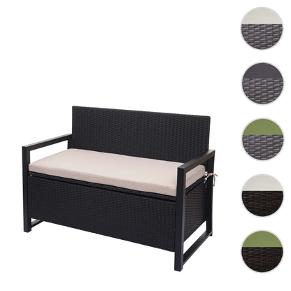 Poly-rattan 2-zitsbank MCW-F39, tuinbank kistbank, opbergvak zitkussens ~ antraciet, kussens beige