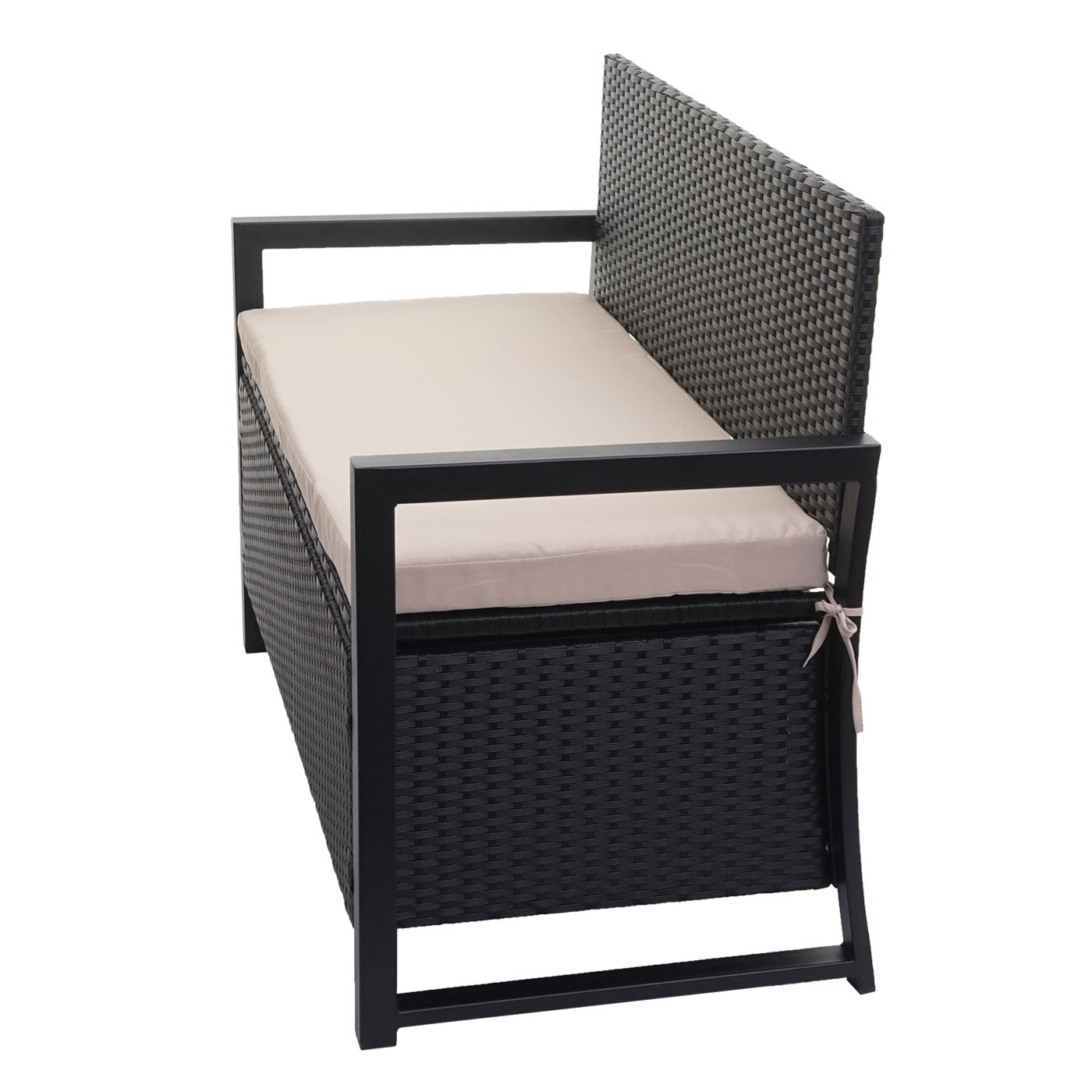 Poly-rattan 2-zitsbank MCW-F39, tuinbank kistbank, opbergvak zitkussens ~ antraciet, kussens beige