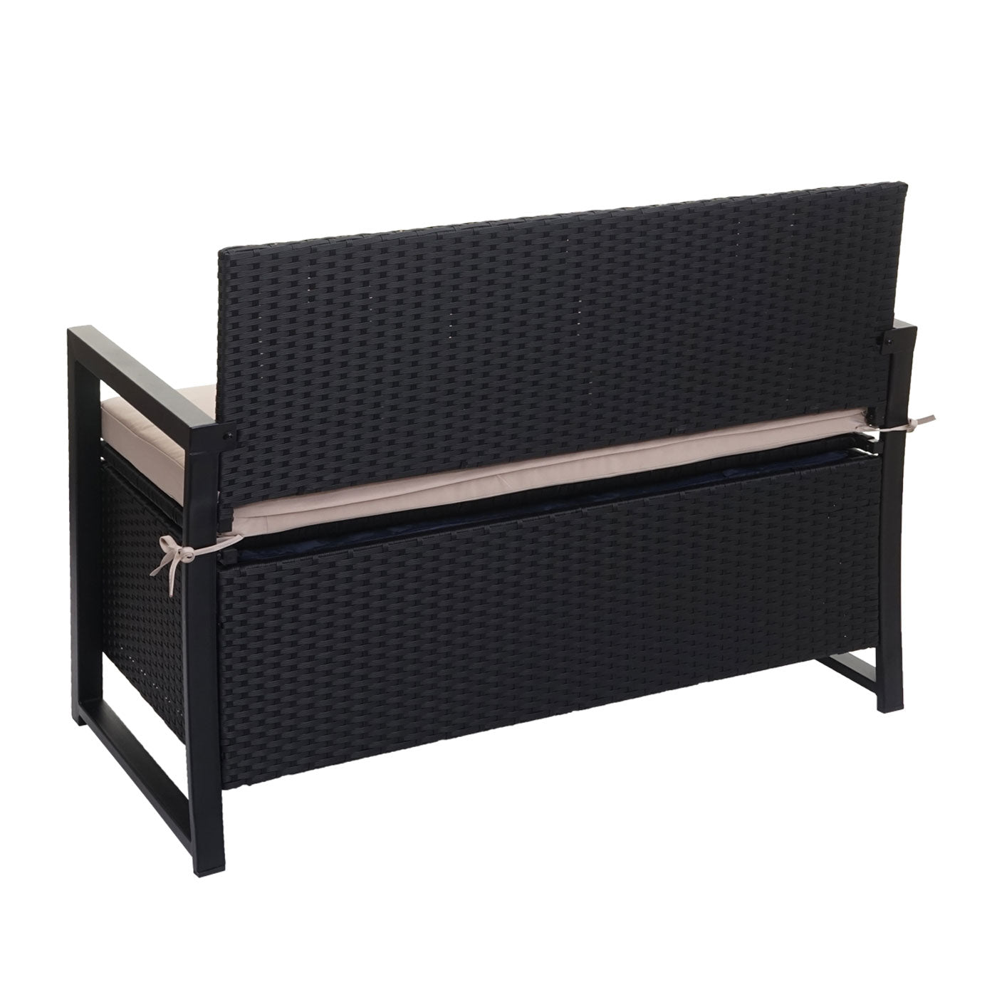 Poly-rattan 2-zitsbank MCW-F39, tuinbank kistbank, opbergvak zitkussens ~ antraciet, kussens beige