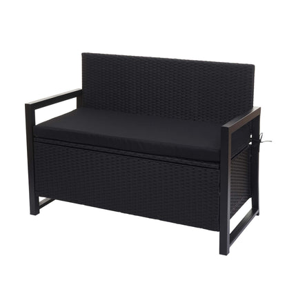 Poly-rattan 2-zitsbank MCW-F39, tuinbank kistbank, opbergvak zitkussens ~ antraciet, kussens zwart