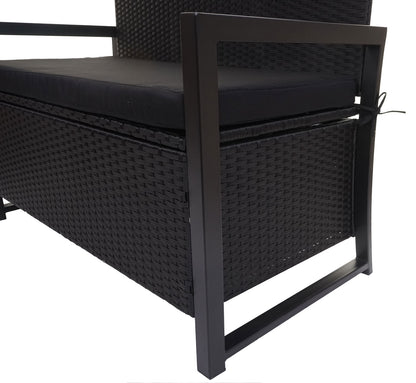 Poly-rattan 2-zitsbank MCW-F39, tuinbank kistbank, opbergvak zitkussens ~ antraciet, kussens zwart