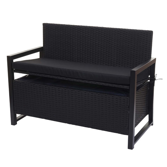 Poly-rattan 2-zitsbank MCW-F39, tuinbank kistbank, opbergvak zitkussens ~ antraciet, kussens zwart