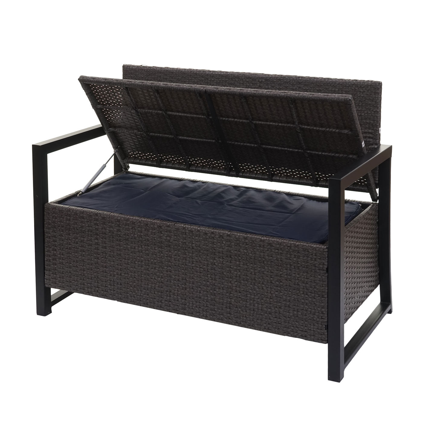 Poly-rattan 2-zitsbank MCW-F39, tuinbank kistbank, opbergvak zitkussens ~ grijs, kussens beige