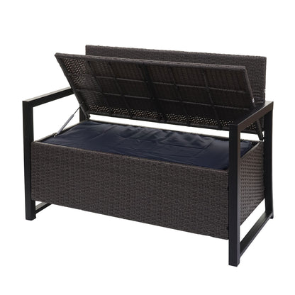 Poly-rattan 2-zitsbank MCW-F39, tuinbank kistbank, opbergvak zitkussens ~ grijs, kussens beige