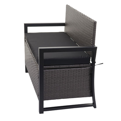 Poly-rattan 2-zitsbank MCW-F39, tuinbank kistbank, opbergvak zitkussens ~ grijs, kussens zwart