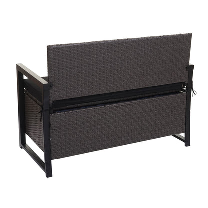 Poly-rattan 2-zitsbank MCW-F39, tuinbank kistbank, opbergvak zitkussens ~ grijs, kussens zwart
