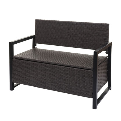 Poly-rattan 2-zitsbank MCW-F39, tuinbank kistbank, opbergvak zitkussens ~ grijs, kussens zwart