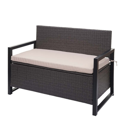 Poly-rattan 2-zitsbank MCW-F39, tuinbank kistbank, opbergvak zitkussens ~ grijs, kussens beige