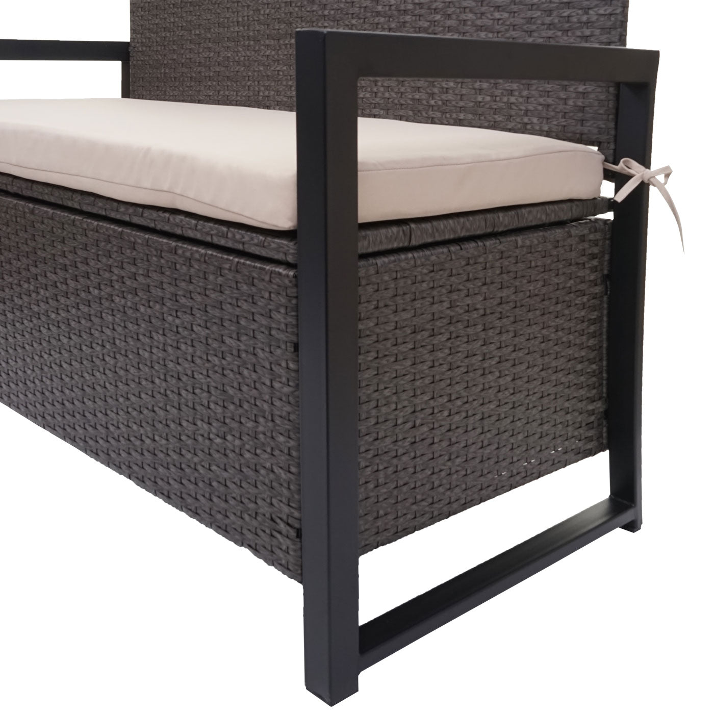 Poly-rattan 2-zitsbank MCW-F39, tuinbank kistbank, opbergvak zitkussens ~ grijs, kussens beige