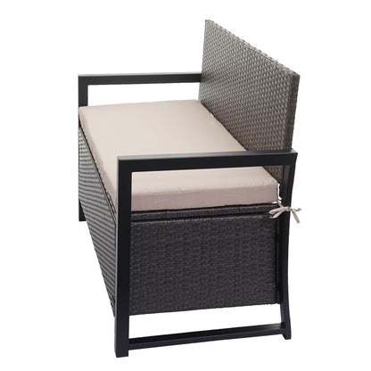 Poly-rattan 2-zitsbank MCW-F39, tuinbank kistbank, opbergvak zitkussens ~ grijs, kussens beige