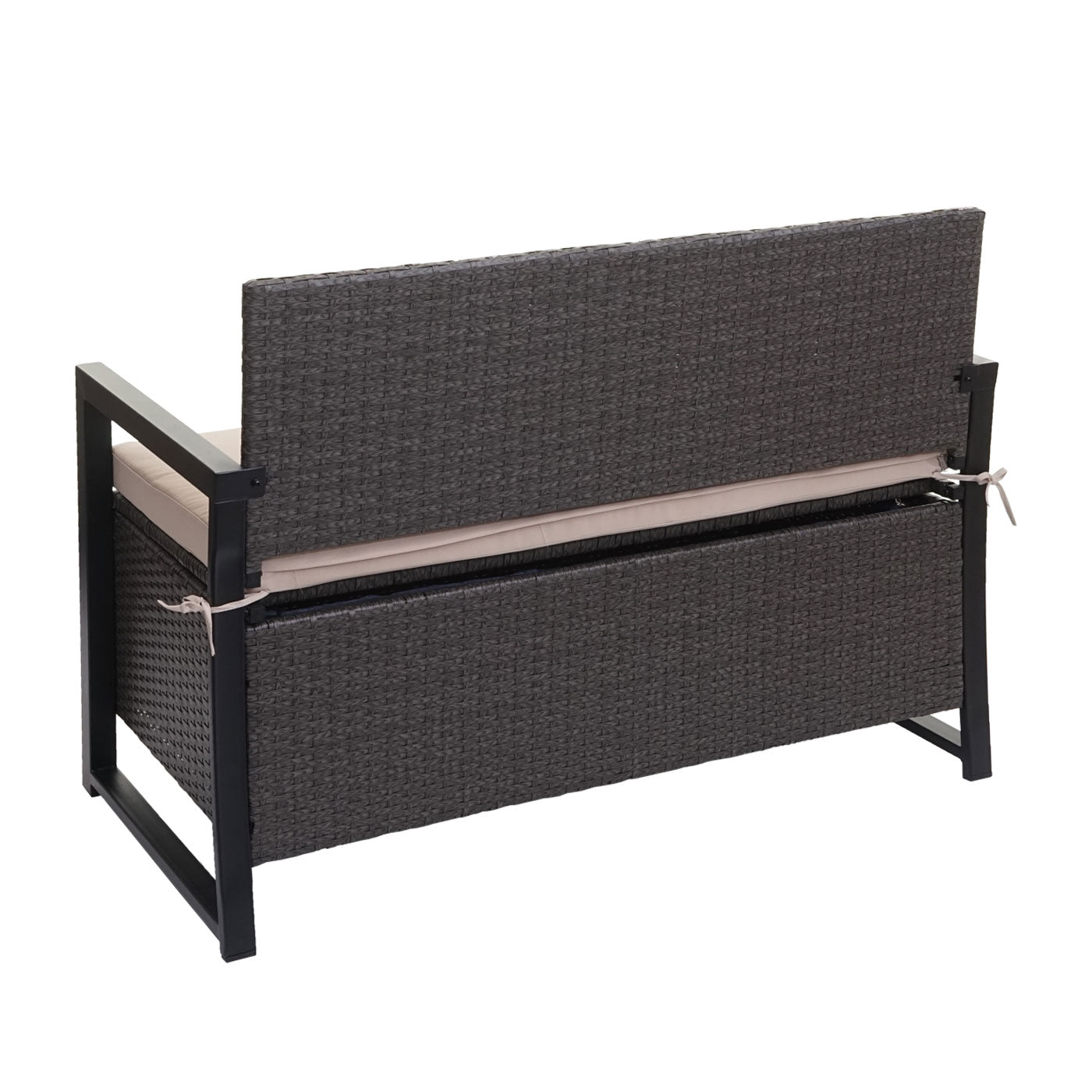 Poly-rattan 2-zitsbank MCW-F39, tuinbank kistbank, opbergvak zitkussens ~ grijs, kussens beige