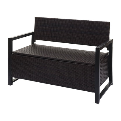 Poly-rattan 2-zitsbank MCW-F39, tuinbank kistbank, opbergvak zitkussens ~ bruin, kussens beige