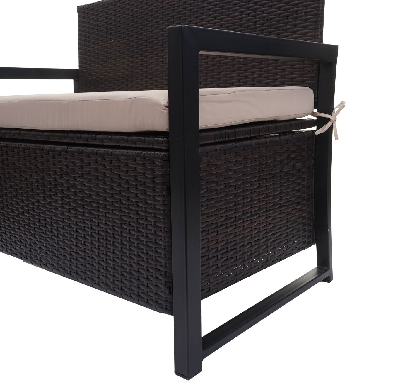 Poly-rattan 2-zitsbank MCW-F39, tuinbank kistbank, opbergvak zitkussens ~ bruin, kussens beige