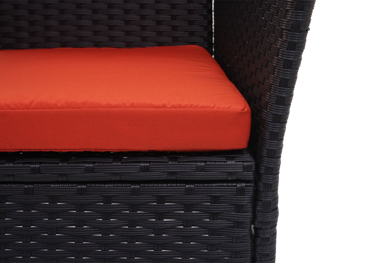 Poly-rattan bank met tafel MCW-E24, tuinbank zitgroep tuinbank, 132cm ~ zwart, terracotta kussens
