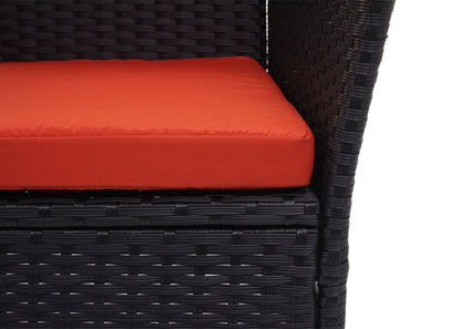 Poly-rattan bank met tafel MCW-E24, tuinbank zitgroep tuinbank, 132cm ~ zwart, terracotta kussens