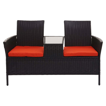 Poly-rattan bank met tafel MCW-E24, tuinbank zitgroep tuinbank, 132cm ~ zwart, terracotta kussens