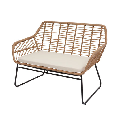 Polyrattan set MCW-G17a, tuinbankstel zitgroep stoel, touw ~ natuurlijke kleur, bekleding crème zonder sierkussens