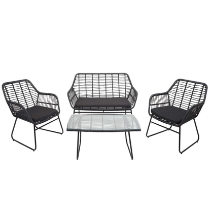 Polyrattan set MCW-G17a, tuinbankstel zitgroep stoel, touw ~ antraciet, bekleding antraciet zonder sierkussens