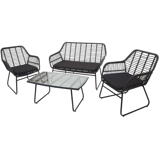 Polyrattan set MCW-G17a, tuinbankstel zitgroep stoel, touw ~ antraciet, bekleding antraciet zonder sierkussens
