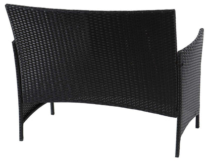 Poly-rattan tuinbank Halden, zitbank ~ zwart, terracotta kussens