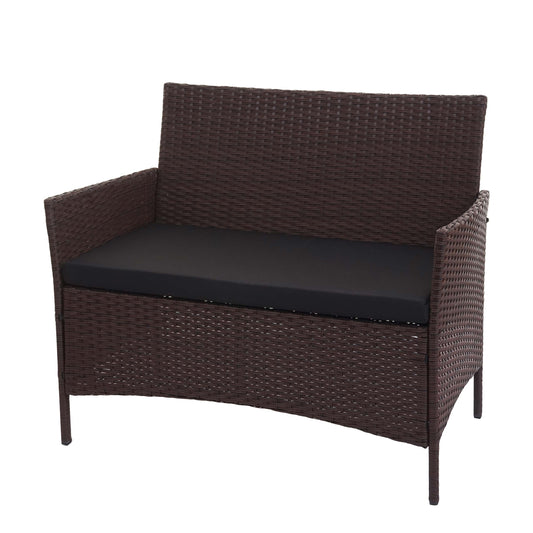 Poly-rattan tuinbank Halden, zitting ~ bruin-gemarmerd, kussens zwart