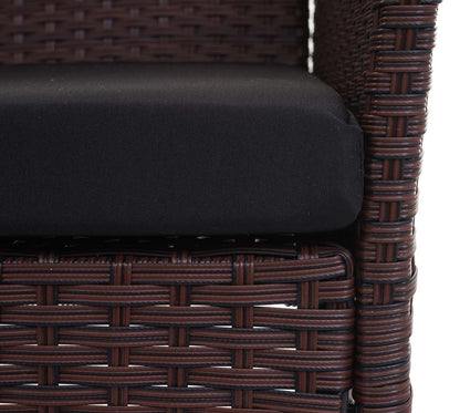 Poly-rattan tuinbank Halden, zitting ~ bruin-gemarmerd, kussens zwart