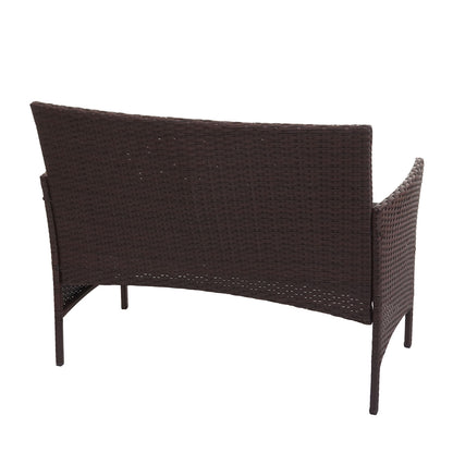 Poly-rattan tuinbank Halden, zitting ~ bruin-gemarmerd, kussens zwart