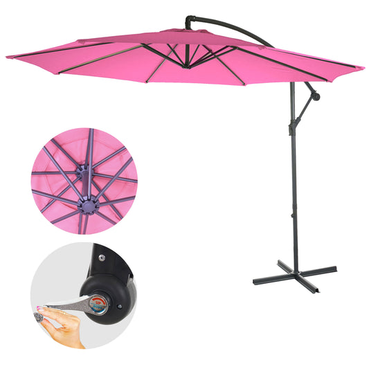 Acerra zweefparasol, parasol zonwering, Ø 3m kantelbaar, polyester/staal 11kg ~ roze zonder voet