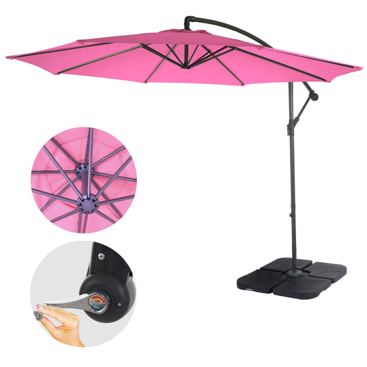 Acerra zweefparasol, parasol, Ø 3m kantelbaar, polyester/staal 11kg ~ roze met voet