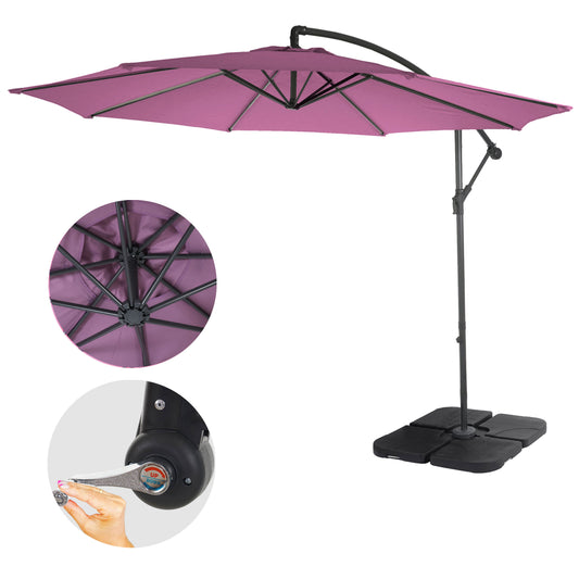 Acerra zweefparasol, parasol, Ø 3m kantelbaar, polyester/staal 11kg ~ lavendel-rood met voet