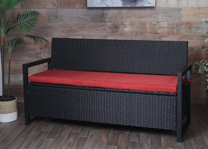 Poly-rattan 3-zitsbank MCW-F39, tuinbank kistbank, opbergvak zitkussens ~ antraciet, bordeaux kussens