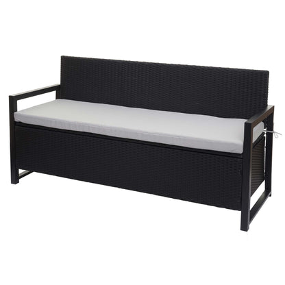 Poly-rattan 3-zitsbank MCW-F39, tuinbank kistbank, opbergvak zitkussens ~ antraciet, grijze kussens