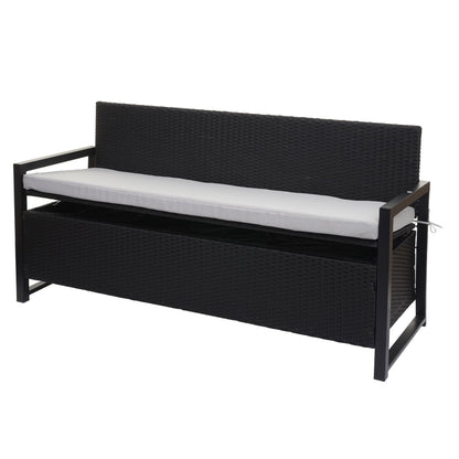Poly-rattan 3-zitsbank MCW-F39, tuinbank kistbank, opbergvak zitkussens ~ antraciet, grijze kussens