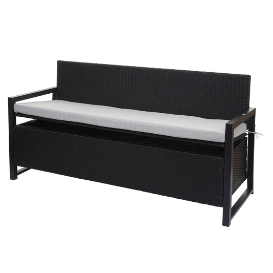 Poly-rattan 3-zitsbank MCW-F39, tuinbank kistbank, opbergvak zitkussens ~ antraciet, grijze kussens